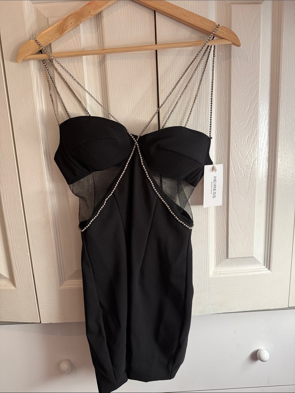 Heiress Black Diamante Strap Cutout Mini Dress NWT